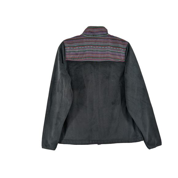 Fila Sport Faux Fur Fleece Jacket M Black Full Zip Tribal Boho Long Sleeve Layer - Picture 13 of 13